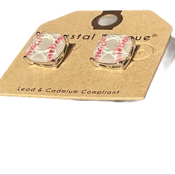 Baseball Cushion Cut Stud Silver Earrings NWT - Picture 9 of 9